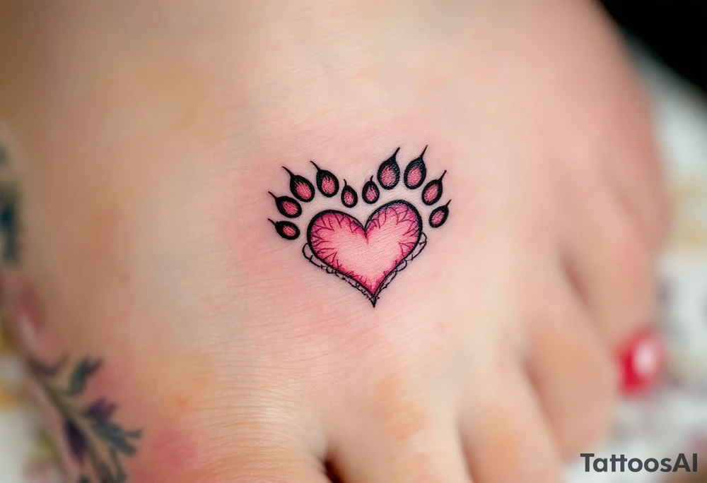 Heart-Shaped Paw Prints – Each toe pad and heel arranged to form a small heart, inked in soft pinks and reds, a tribute to a beloved cat. tattoo idea