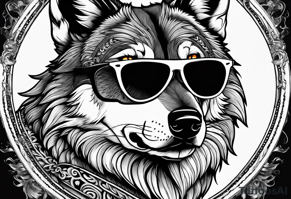 Badass Wolf wearing Sunglasses tattoo idea