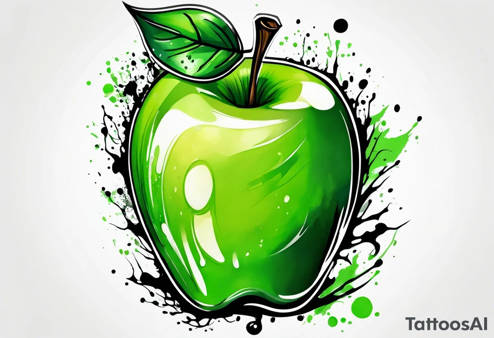 Dripping ink green apple tattoo idea