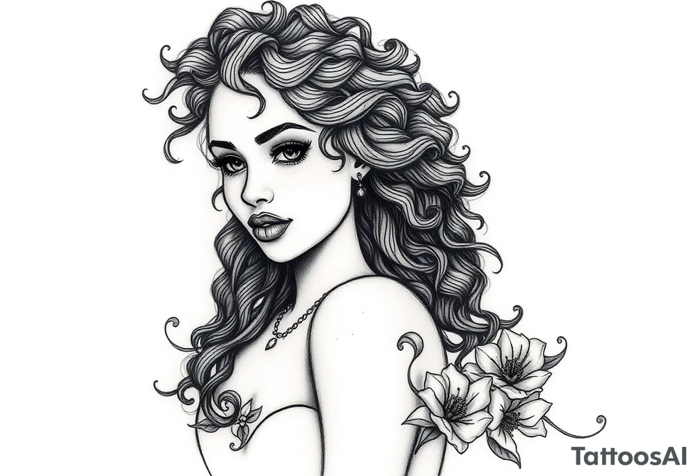 curly haired woman and African American man tattoo idea