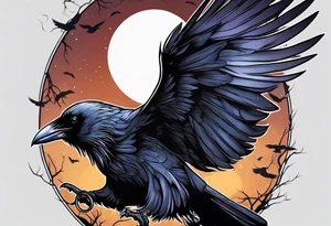 Gothic raven flying holding a light at night tattoo idea