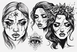 Woman’s face with and one eye is crying tattoo idea