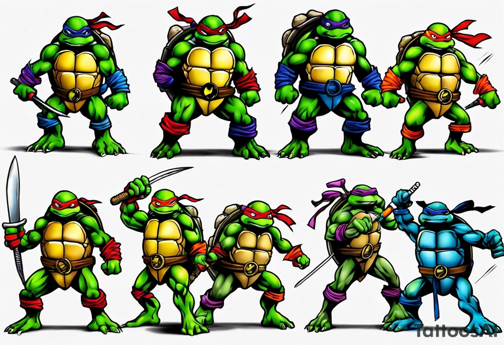 teenage mutant ninja turtles fighting sleeve tattoo idea