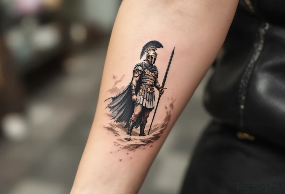 gladiator roman soldier standing colosseum interior combat sword helmet cape sand wind eagle legion tattoo idea