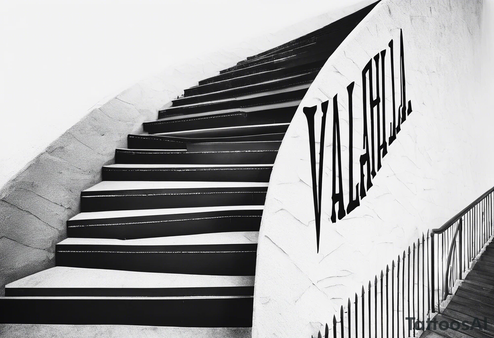 Valhalla stairs fog clouds tattoo idea