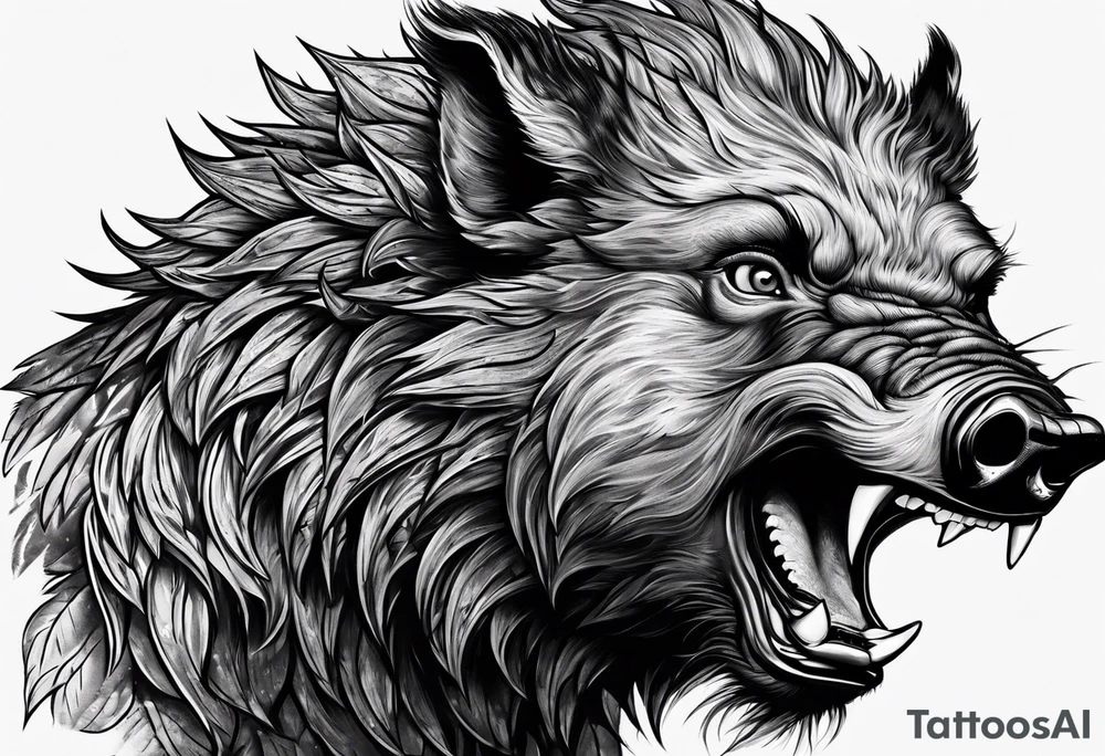 front angry boar tattoo idea