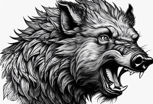 front angry boar tattoo idea
