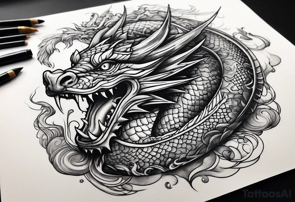 Dragon smoking pipe tattoo idea