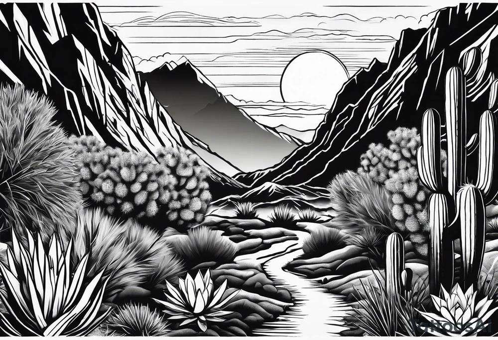 Couple hiking, cactus, mountains tattoo idea