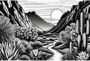 Couple hiking, cactus, mountains tattoo idea