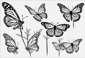 realistic monarch butterfly simple black outline sitting on a stick with wings slightly closed tattoo idea