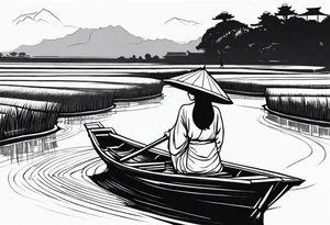 vietnamese lady on boat rice fields water tattoo idea