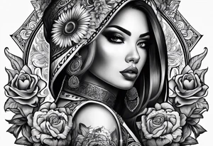 Chicano style sleeve about drugs family and women tattoo idea