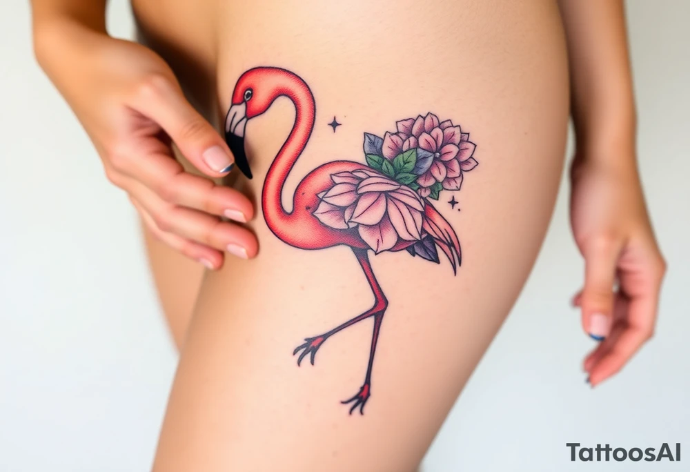 Flamingo made of hydrangea tattoo idea