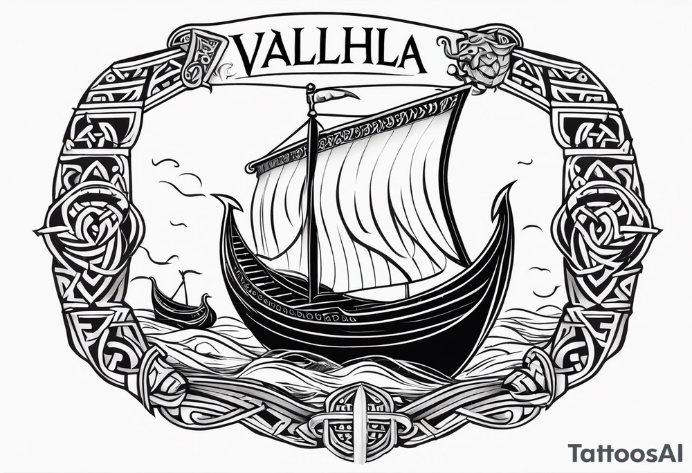 Valhalla sword shield viking ship tattoo idea