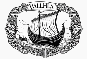 Valhalla sword shield viking ship tattoo idea