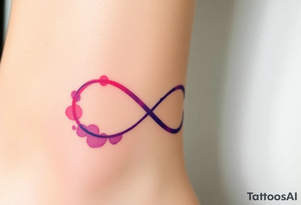 A watercolor infinity design in pastel pink and purple hues, with "láska" softly blending into the curves, creating a dreamy effect tattoo idea