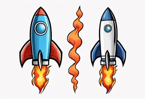 Super simple cartoon rocket ship with a round window, 3 fins, and fire coming out the bottom

Add some shading, color, and detail to make less basic tattoo idea