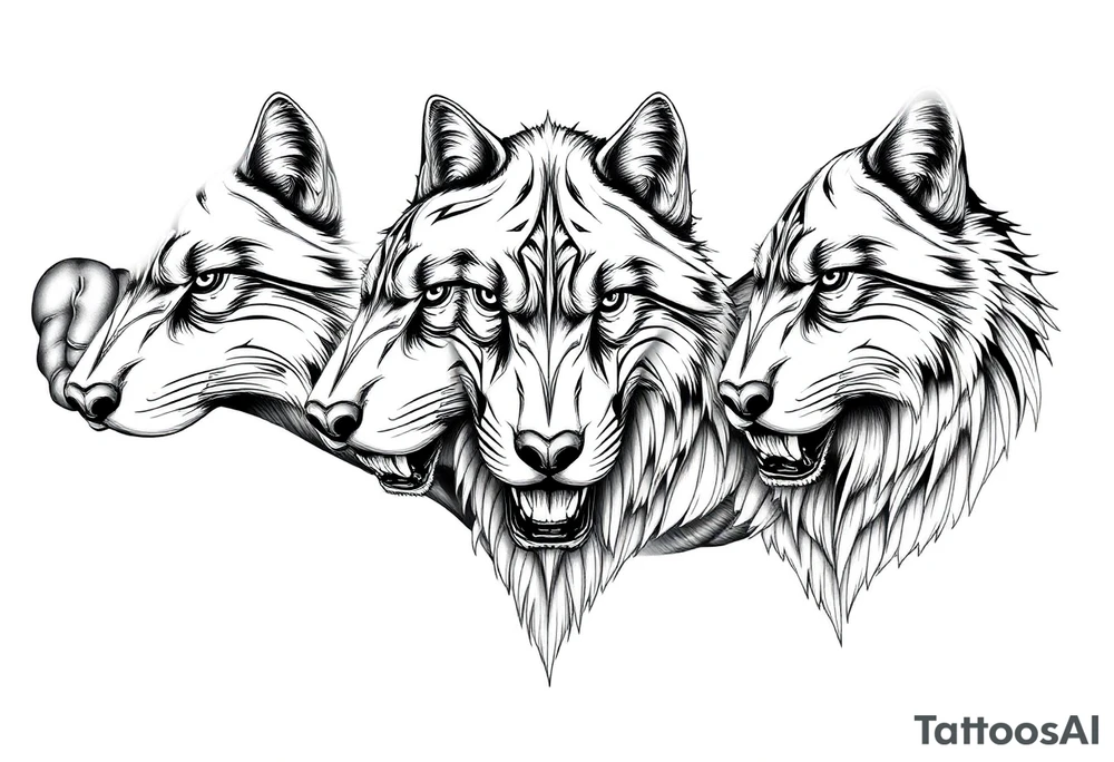 Powerful and majestic wolfs with stripes tattoo idea