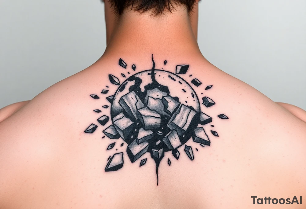 A shattered earth some pieces are crumbling off the Earth tattoo idea