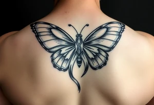 ethereal butterfly with flowing silk HIV-positive symbol ribbons in moonlight tattoo idea