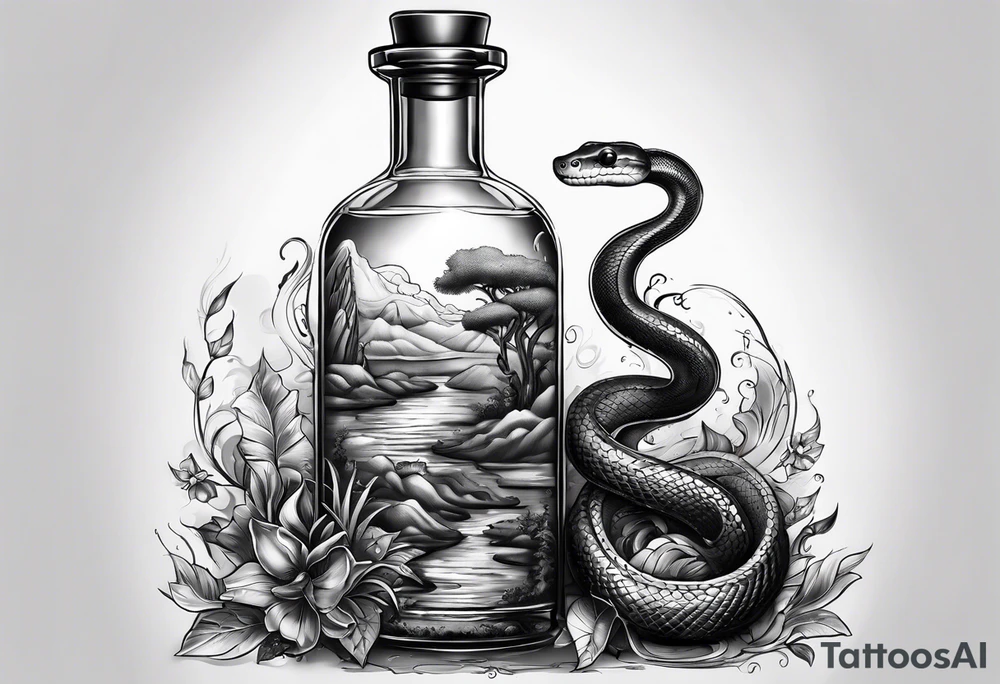 Snake in a bottle of oil tattoo idea