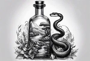 Snake in a bottle of oil tattoo idea