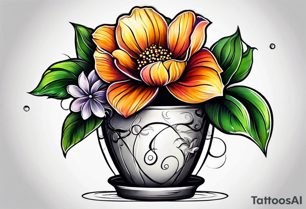 a small flowerpot with a flower that is getting ready to bloom tattoo idea