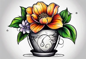 a small flowerpot with a flower that is getting ready to bloom tattoo idea