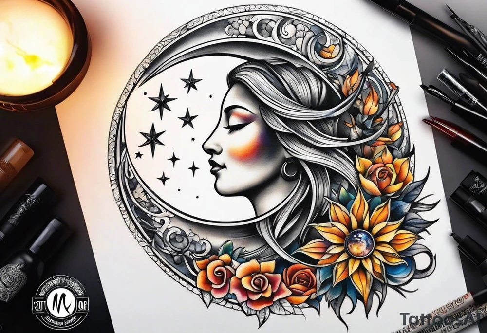 moon and sun tattoo idea