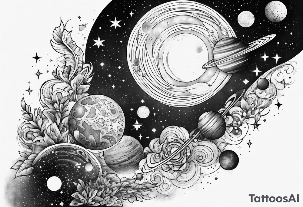 Stars and planets sleeve tattoo idea