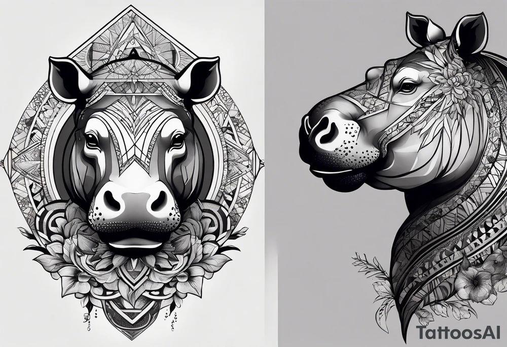 Very asymmetrical, +geometric pattern, with realistic full moon, with hippo at side look, +tribal, +geometric, +inkart , +blackwork, +grey scale, + sketch
with wintersweet flower bud, +inkart touch, +for men, detailed , combined favourite tattoo idea
