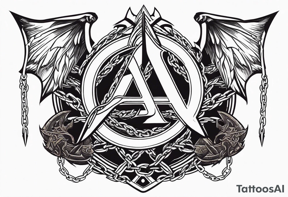 Valhalla sword shield dragon axe Valknut barbed wire chains fire tattoo idea