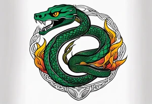 Fire, Slytherin amulet, skull, symbol of the Death Eaters: Nagini snake. tattoo idea