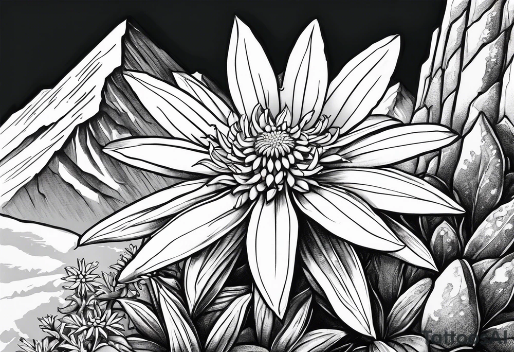 Edelweiss flower on a mountain tattoo idea