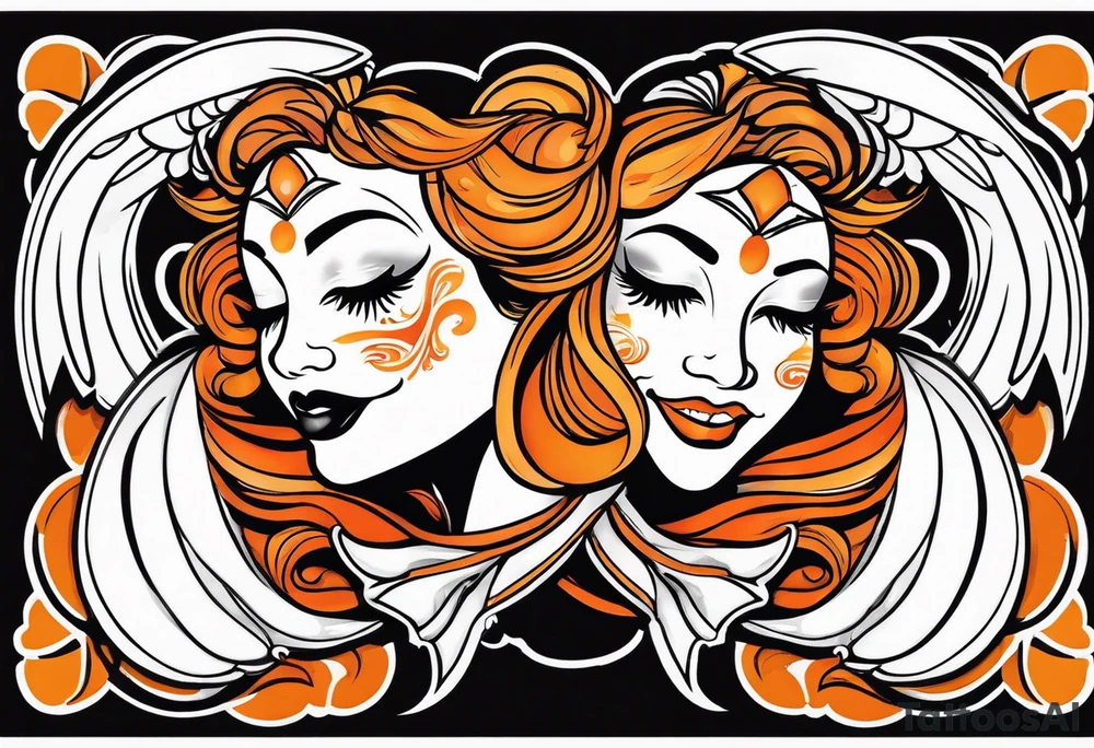 Angel masquerade face laughing that is black and orange tattoo idea