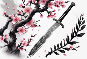 a sword cutting a sakura leaf in half and written on the sword it says Non ducor, duco tattoo idea