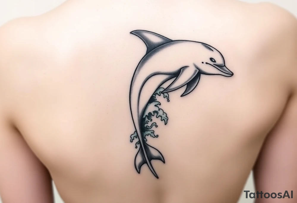 Dolphin and waves on spine tattoo idea