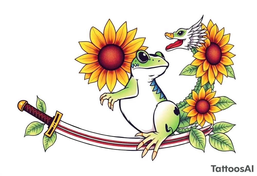 Frog warrior sword 3duck dragon sunflower tattoo idea