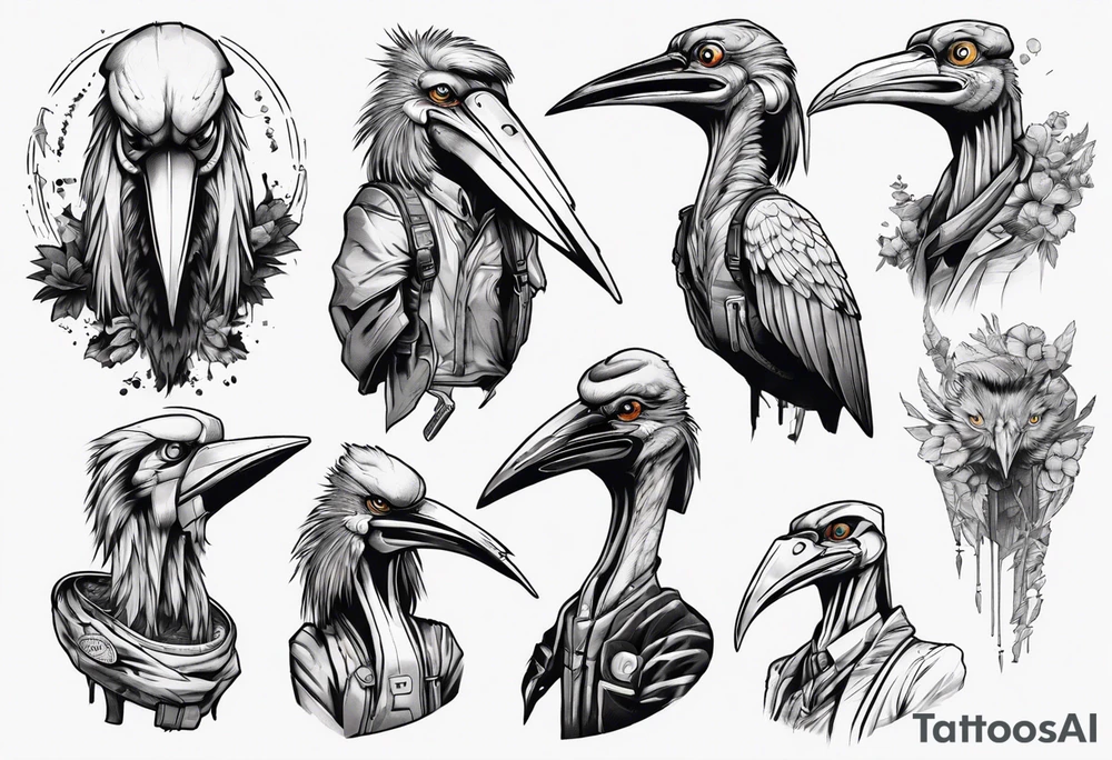 Cyberpunk Shoebill tattoo idea