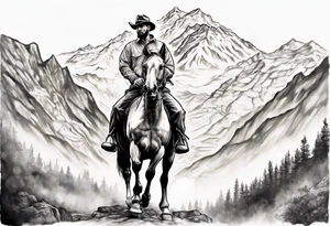 man on horse facing me, with mountain range behind him tattoo idea