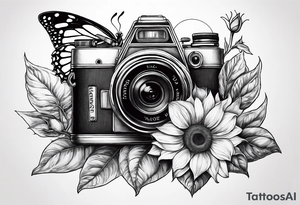 sunflower, camera, flower rose , book, butterfly tattoo idea sunflower, camera, flower rose , book, butterfly tattoo idea