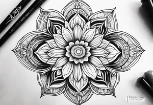 Forearm mandala design for Virgo zodiac sign and tulips tattoo idea