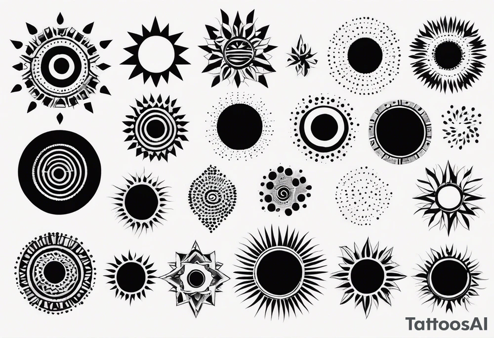 simple sunshine shape made of dots, quite tribal and basic looking. no solid lines tattoo idea