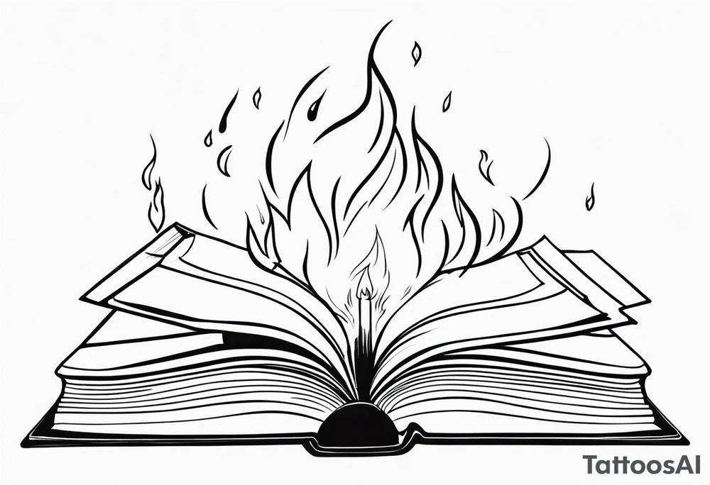 book open with fire comming out of the pages tattoo idea