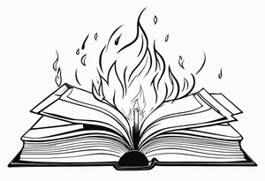 book open with fire comming out of the pages tattoo idea