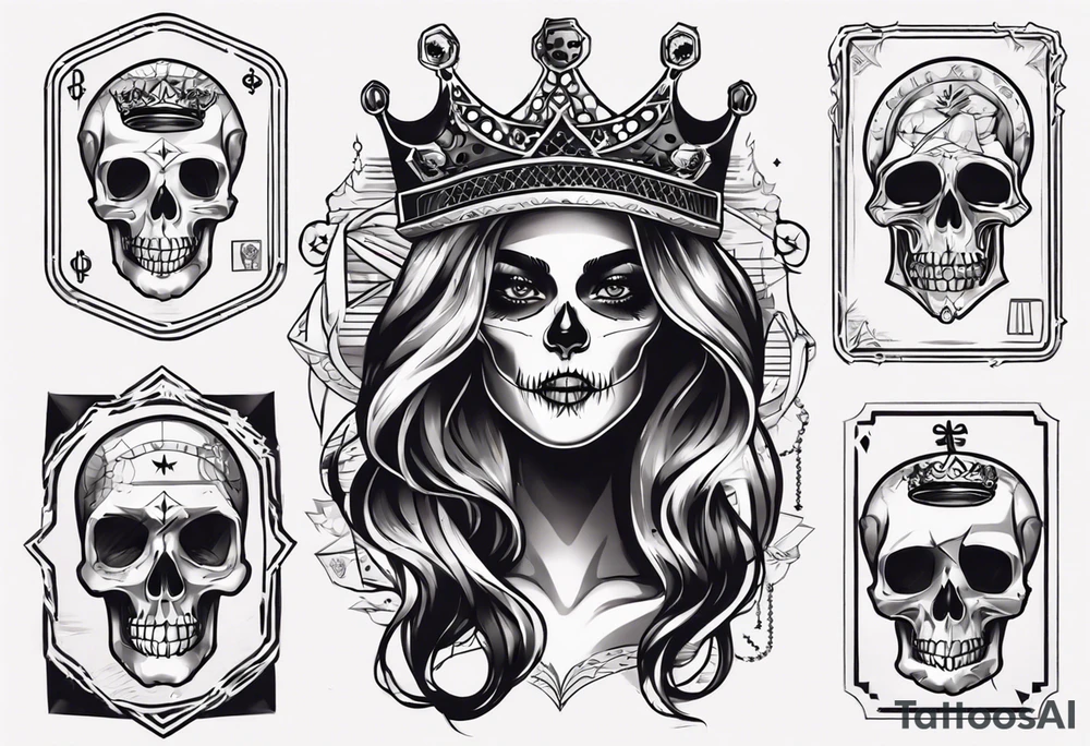santa la muerta with money and crown
on the card tattoo idea