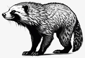 honey badger climbing over, claws near head, gentle face, legs hanging on trying to get over tattoo idea