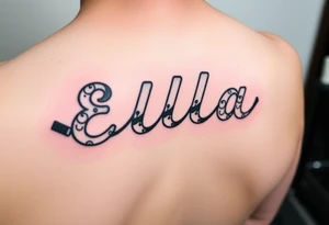 Ella name tattooed with hockey theme tattoo idea