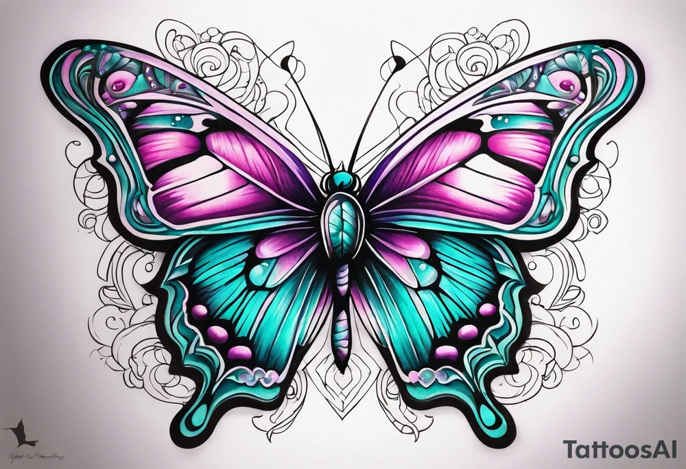 Purple Teal and Pink butterfly tattoo idea
